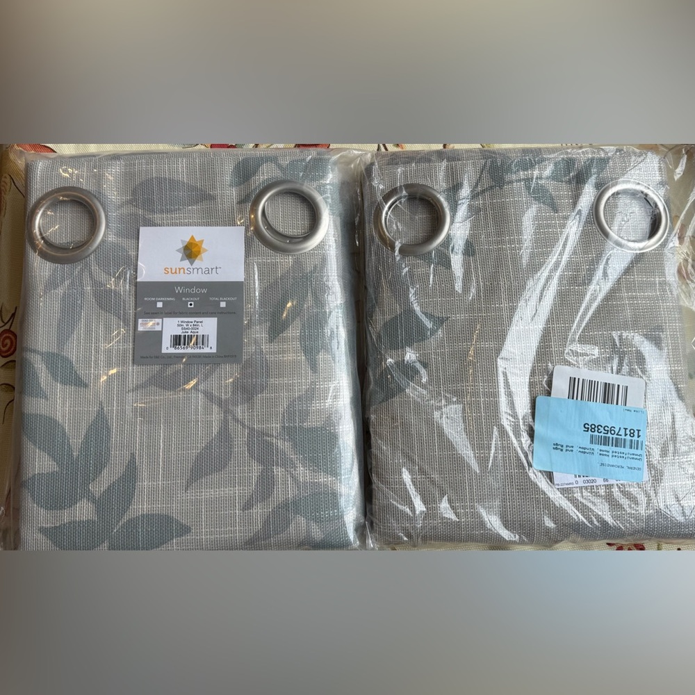 2 SunSmart Window blackout Curtains with Leaf Pattern “julia Aqua” 50”W x84” L